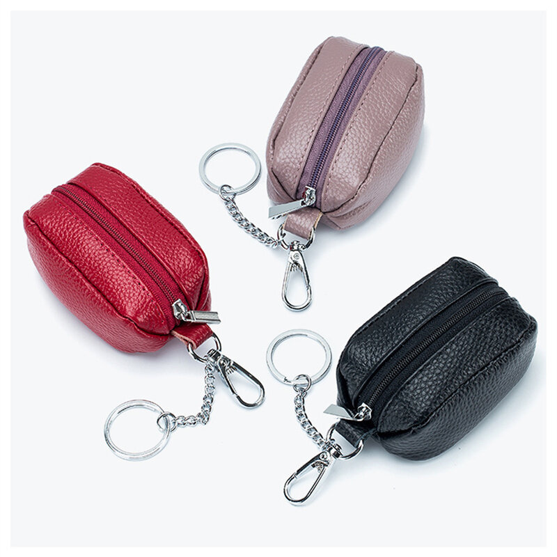 Men Car Key Case Leather Wallets Coin Purse Soft Zipper Bag Keychain Cover For Money Pocket Thin Wallets Ring Pouch Card Purse