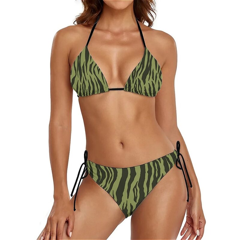 Maillot de bain bikini push-up en mousse verte pour femme, imprimé abstrait, ensemble de bikinis de surf, maillot de bain doux, bretelles sexy, tenues de plage imprimées
