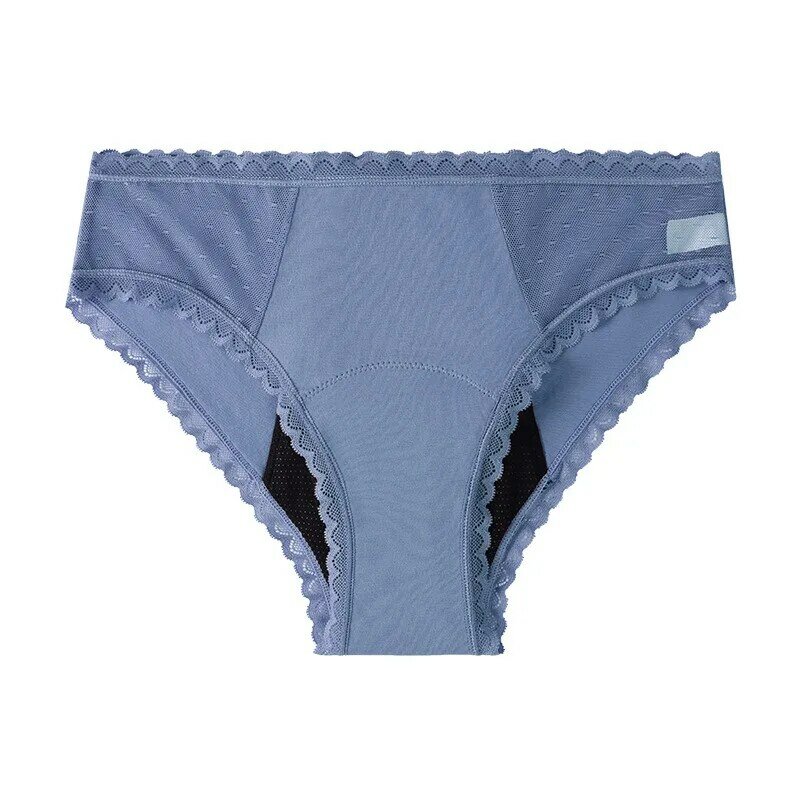 Bragas menstruales de cintura media para mujer, pantalones sanitarios de encaje, ropa interior de algodón orgánico para el período