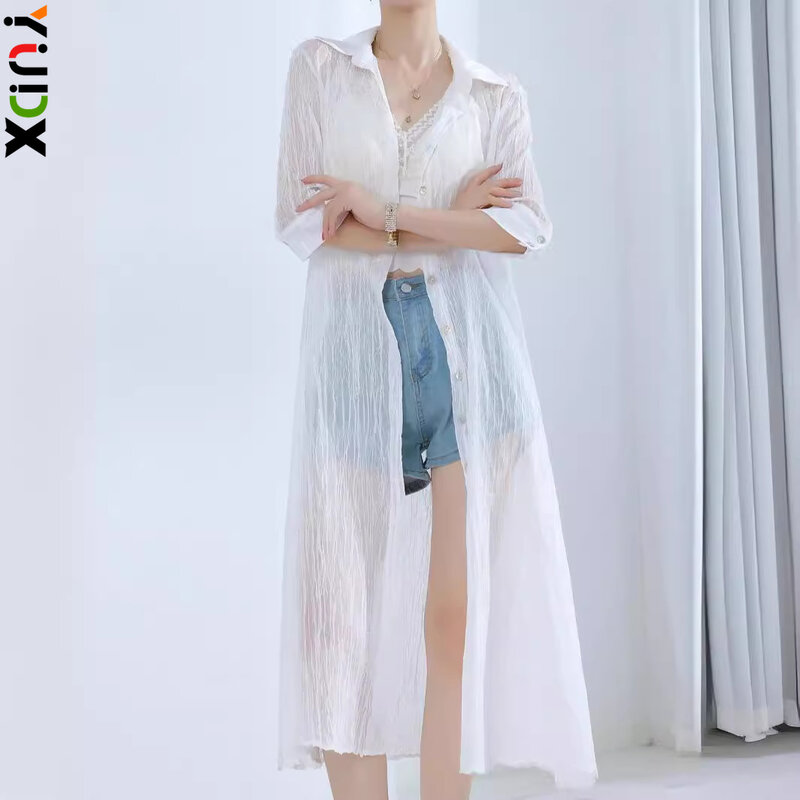 YUDX Miyake Pleated Solid Color Women's Robe Single-breasted Design Versatile Breathable Coat Fashion Coat 2024 Summer New