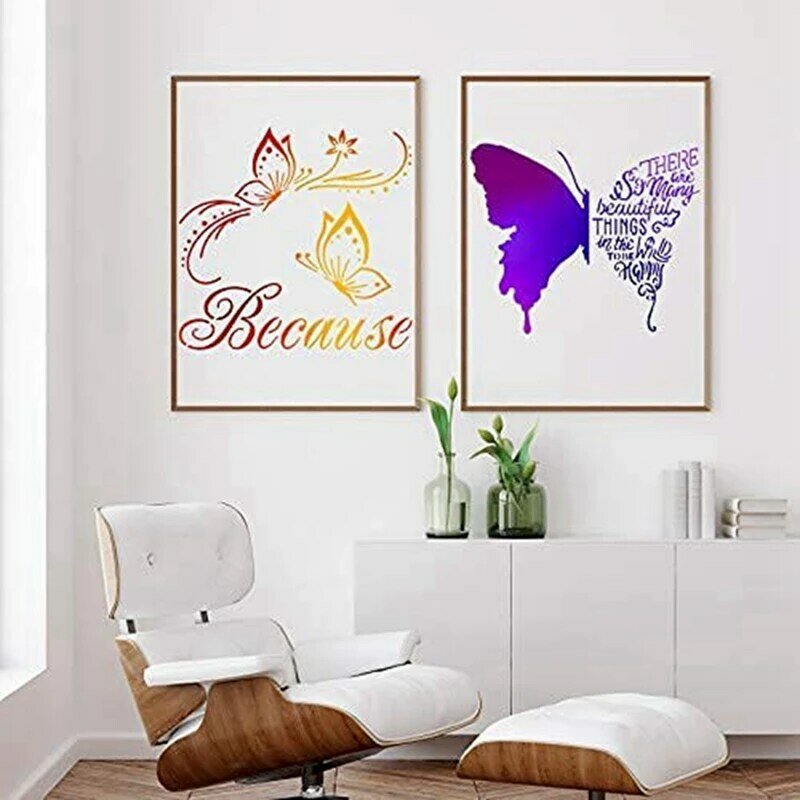 Reutilizáveis estênceis borboleta para pintura, estênceis para arte, artesanato, decoração da parede, diy, 6x6 polegadas, 32pcs