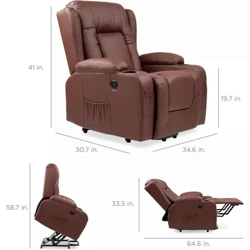 PU Leather Electric Power Lift Chair, Cadeira de massagem reclinável, Mobiliário ajustável para costas, pernas w, 3 potes, Melhor escolha produtos
