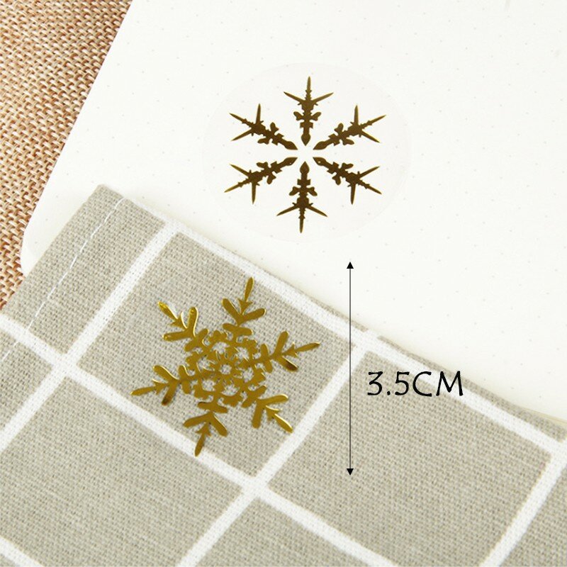 120 sztuk/partia DIY prezent przezroczysty złoty płatek śniegu wzór naklejki etykiety wesołych świąt ozdoba PVC 3.5cm