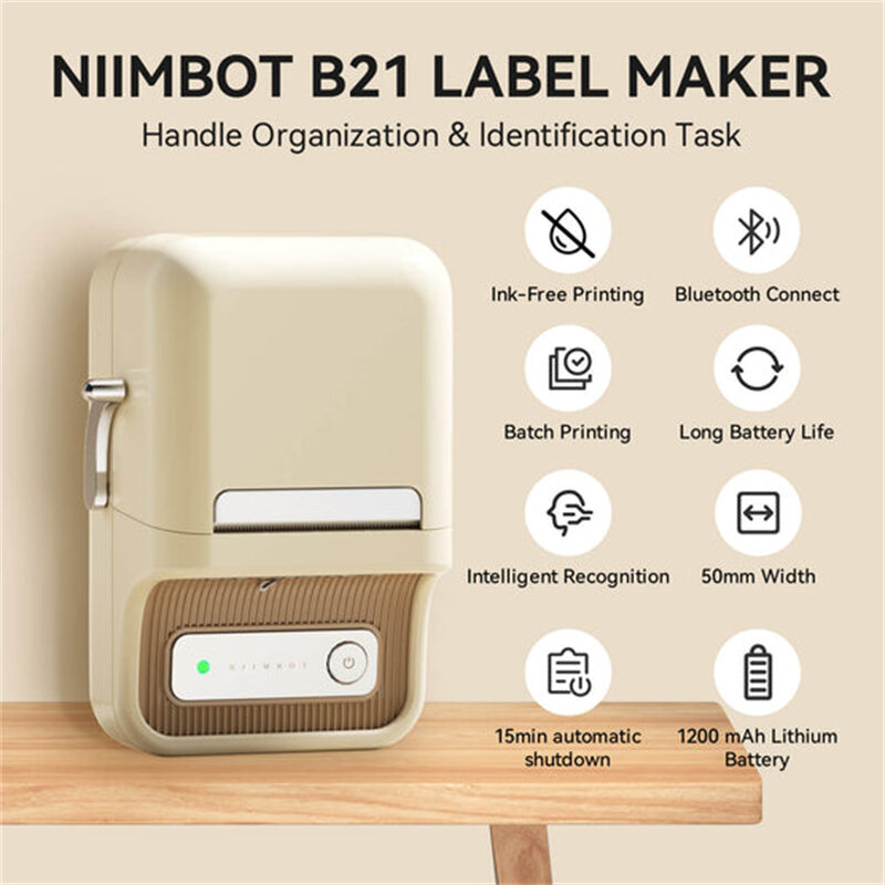 NIIMBOT-Imprimante thermique portable B21, Bluetooth, sans fil, autocollant, auto-adhésif, attro, codes-barres, vêtements, bijoux