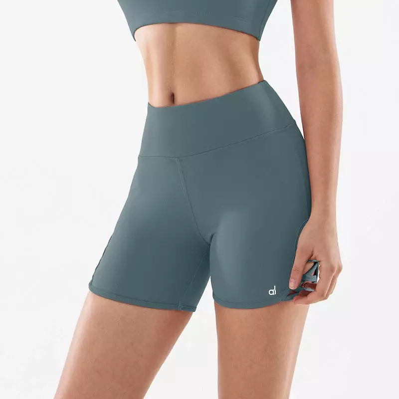 AL celana pendek ketat latihan wanita, celana pendek ketat pinggang tinggi latihan cepat kering tembus udara wanita seksi