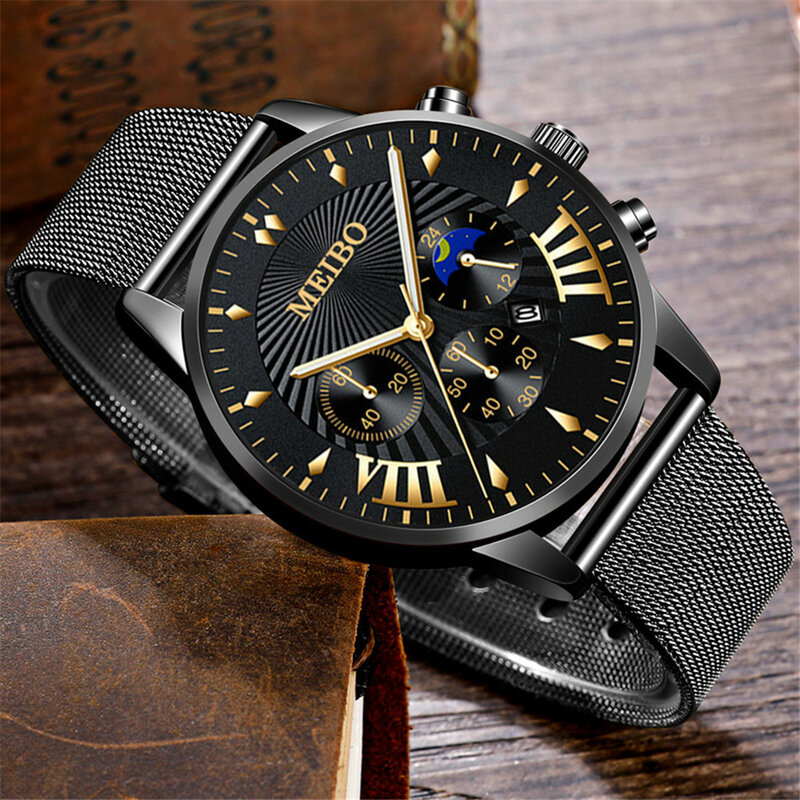 นาฬิกาควอทซ์สแตนเลสสำหรับผู้ชายนาฬิกาหรูหราผู้ชายแฟชั่นใหม่ดูหนังนักธุรกิจผู้ชายนาฬิกาควอทซ์ relogio masculino