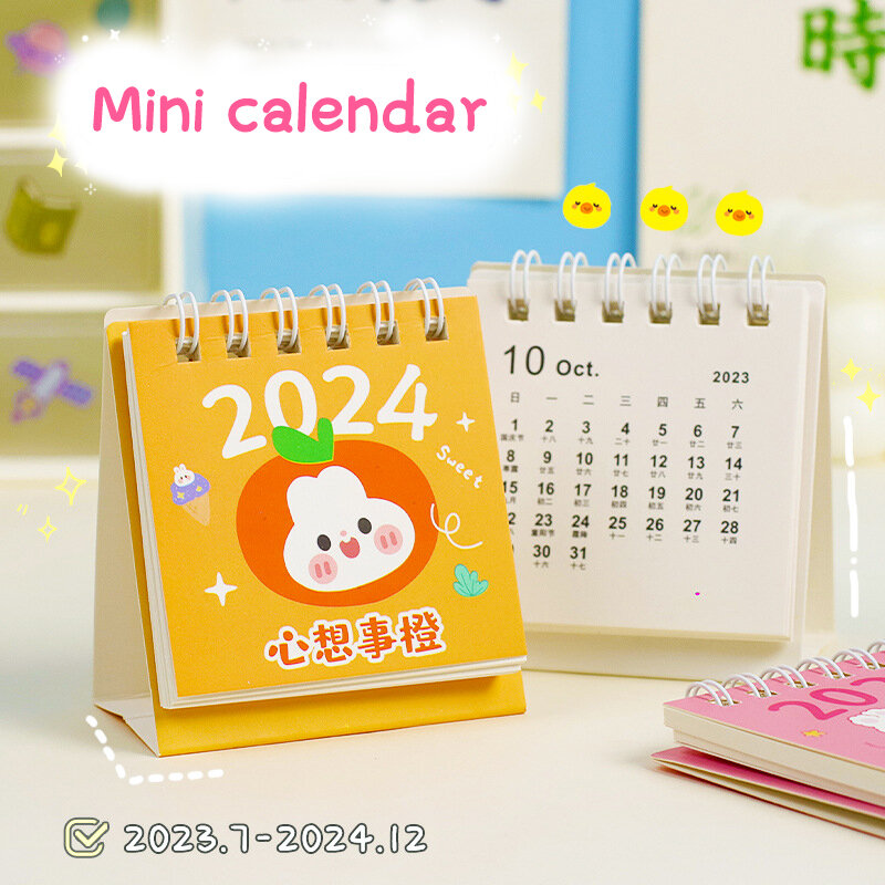 Calendario de escritorio pequeño y fresco, Mini planificador de escritorio, Bloc de notas, bobina, libro, suministros escolares de oficina, 2024