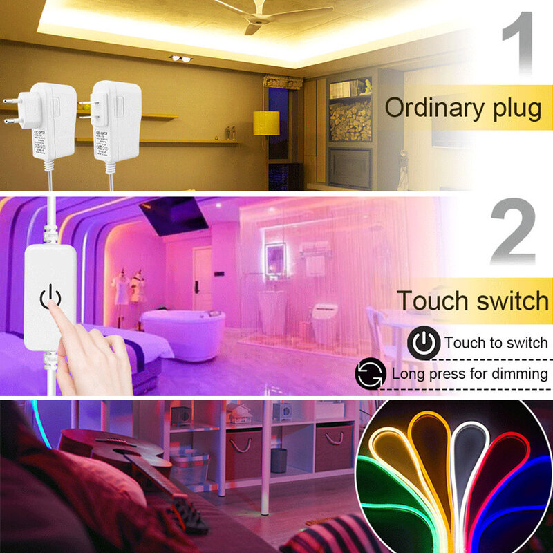 LED Neon Strip DC 12V Dimmable Touch Switch 120LEDs/M 2835SMD Waterproof Flexible Neon Light For Home DIY Holiday Decoration