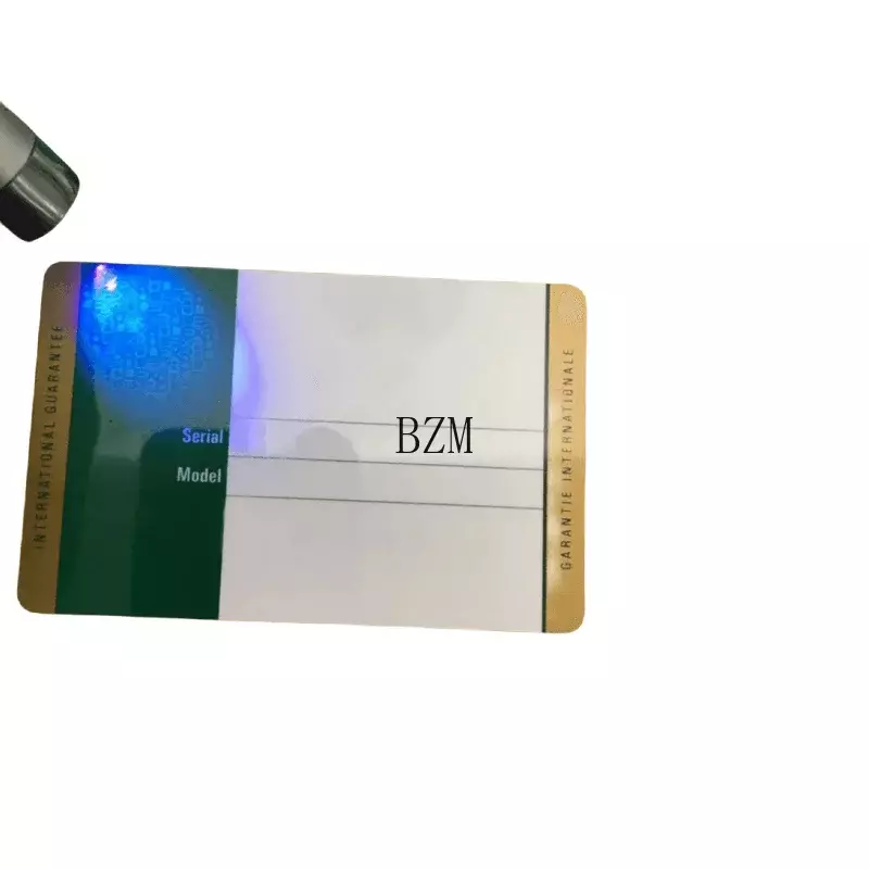 Hochwertige grüne Sicherheit Warran NFC Garantie karte Anti-Fälschung und fluor zierende Etikett Geschenk serielle Tag für keine Uhr Papier box