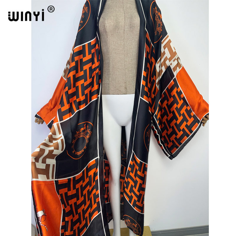 WINYI-Kimono largo con estampado bohemio de África para mujer, vestido de vacaciones, ropa envolvente de Bikini, caftán maxi, ropa de playa, verano, novedad de 2022