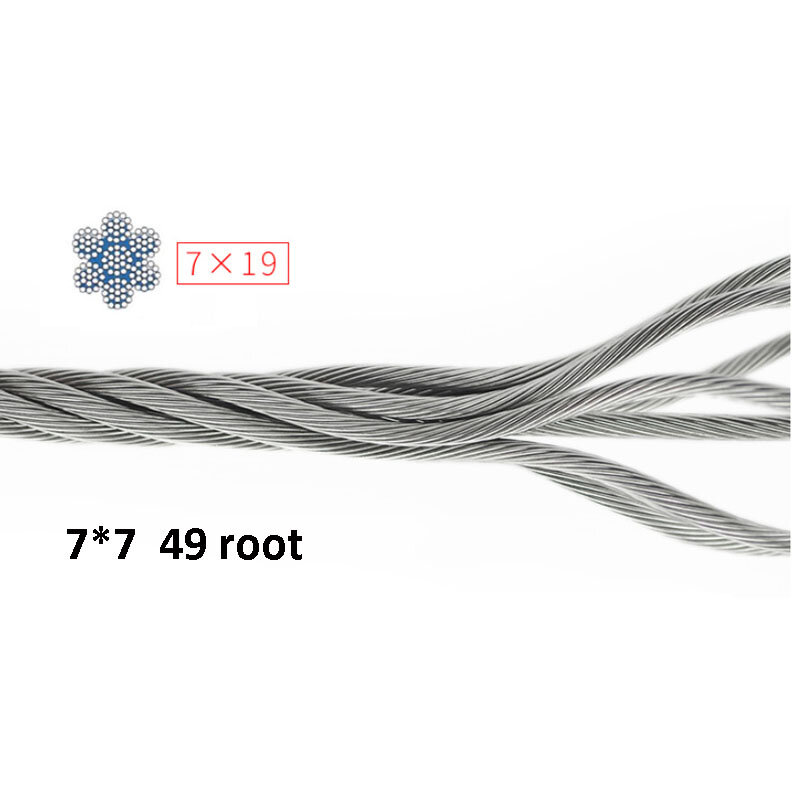 50/100M Dia 0,5 mm-3mm 7X7 Structur 304 edelstahl draht seil alambre kabel weicher angeln heben kabel