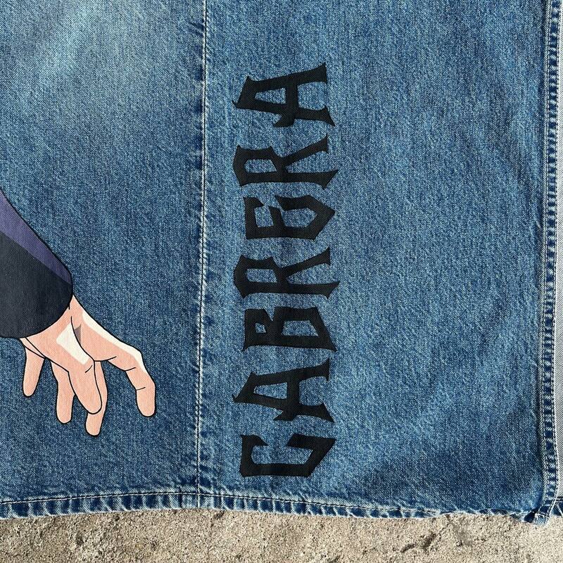 Джинсы Harajuku с японским аниме-принтом и широкими штанинами, уличная одежда, джинсы Y2K для мужчин и женщин, новинка 2024, ярко-синие брюки с высокой талией