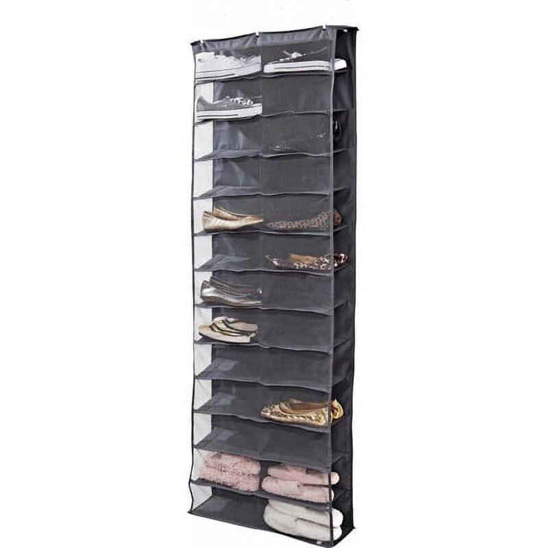Shoe rack holds 26 pairs of gray