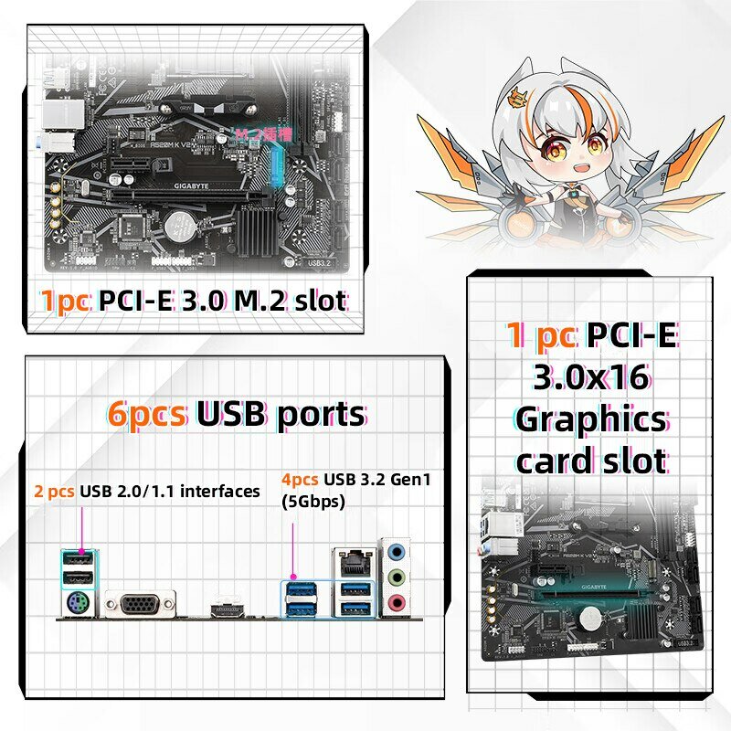 Gigabyte a520m k V2 mới Micro-ATX A520 DDR4 5100 (oC) MHz M.2 PCIe 3.0 AMD Ryzen 5000 Series AM4 Bo mạch chủ