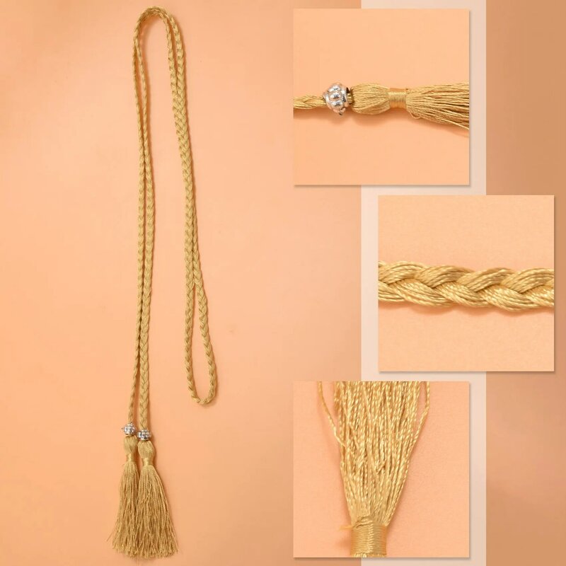 Pasek tkany węzeł zdobiony talią łańcuszek na talię sznurek złoty
