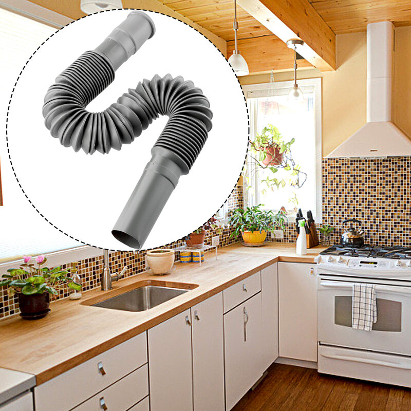 Water Drain Flexible Hose Pipe Kitchen Basin Strainer Sink Extension Drain Gray 80cm Washbowl Home Plastic Tubing