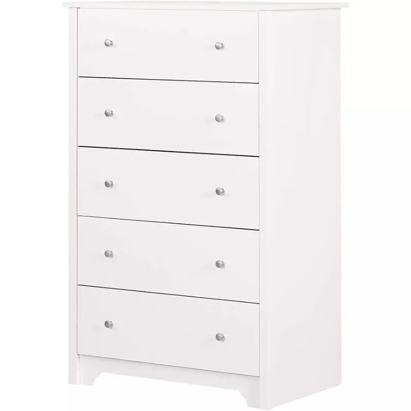Vito Collection 5-Drawer Dresser 16.88"D X 31.5"W X 48.75"H Pure White with Matte Nickel Handles, Bedroom Sets