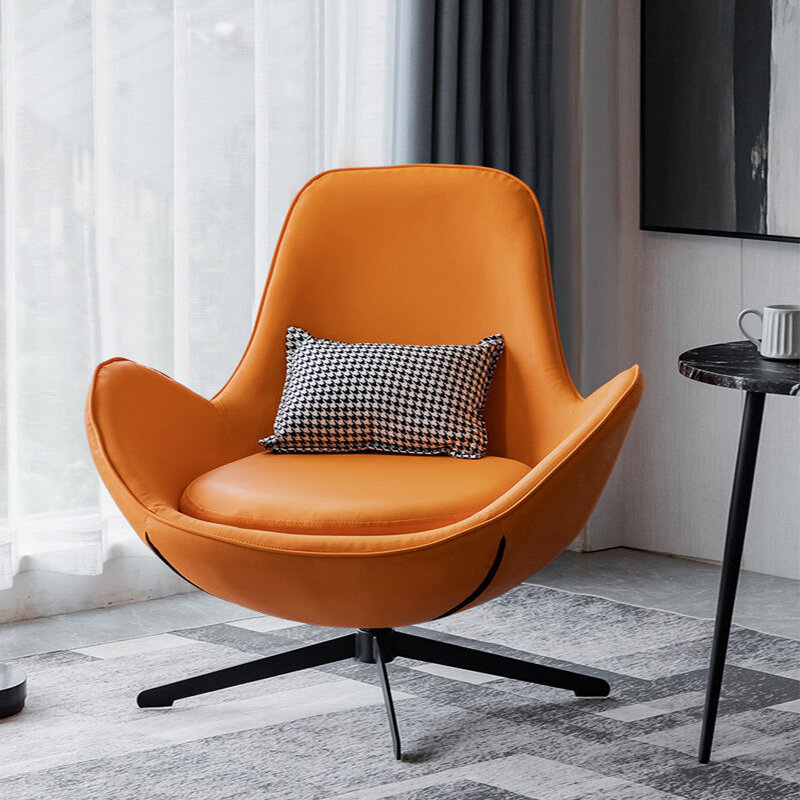 Kursi Sofa tunggal modis dan kreatif, kursi santai cangkang telur ruang tamu bangku berputar jaring merah sandaran