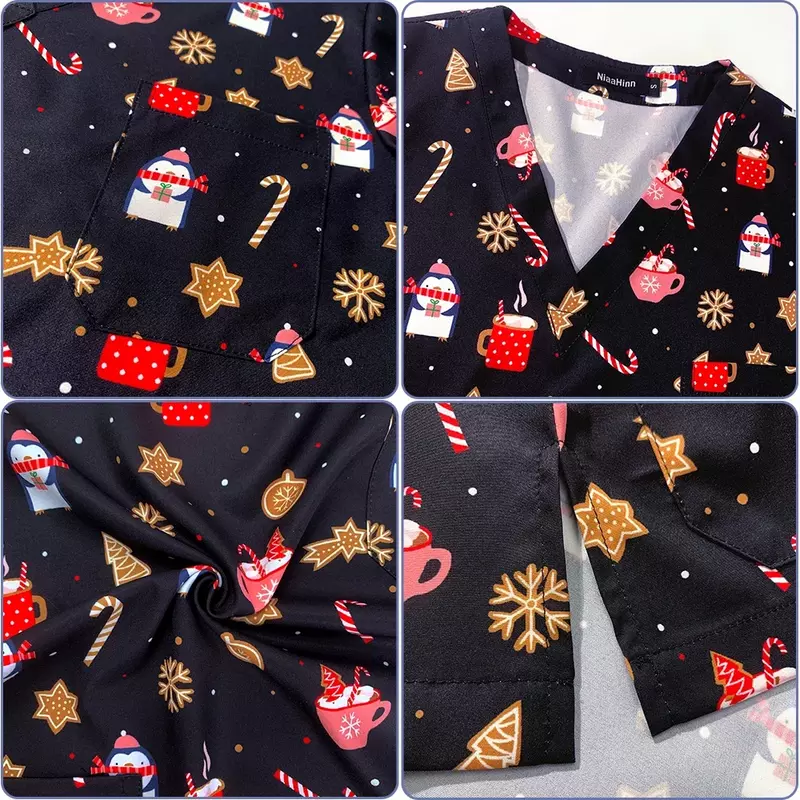 Косметологическая сорочка унисекс с мультяшным принтом, дышащие топы, лабораторная Униформа Рубашка, Женская Мужская Пылезащитная Рабочая форма на Рождество