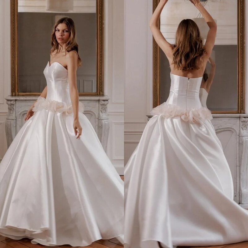 Satin Draped Pleat Ruched Birthday A-line Strapless Bespoke Occasion Gown Long Dresses