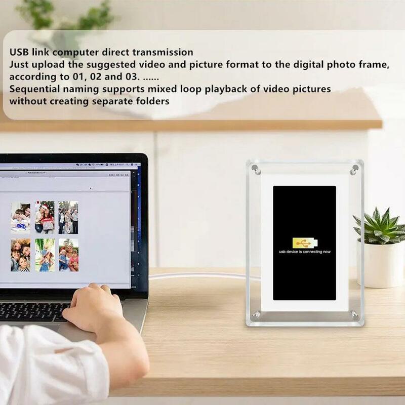 Cadre photo numérique en acrylique, cadre vidéo, lecteur, mouvement intelligent, mémoire 4G, volume, décoration d'intérieur, 5 pouces, 1080p
