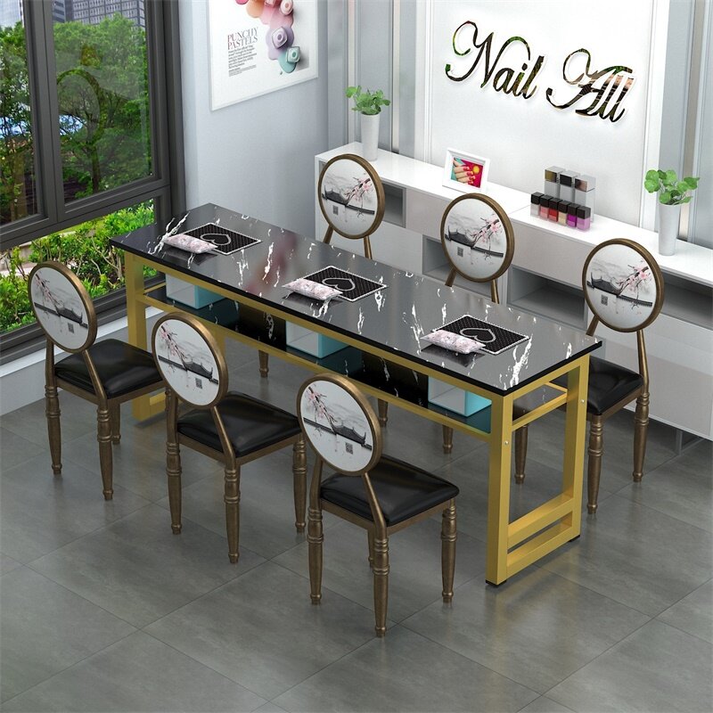 MESA DE MANICURA nórdica moderna Tavolo Unghie, escritorio de uñas, almacenamiento profesional, luz de lujo, blanco y negro