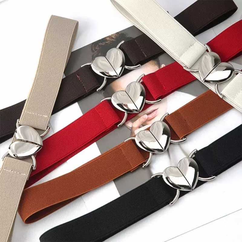 Cinturones de cintura Simple para mujer, banda elástica con hebilla de corazón de amor, decoración de abrigo, suéter, accesorios de vestido de moda, color negro, 2024
