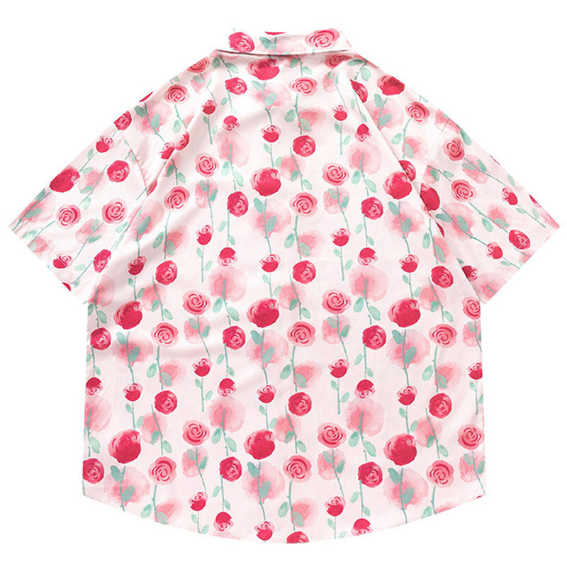 Рубашка Y2K мужская с цветочным принтом, Повседневная Свободная блузка с короткими рукавами, на пуговицах, большие размеры, в стиле хип-хоп, лето 2024