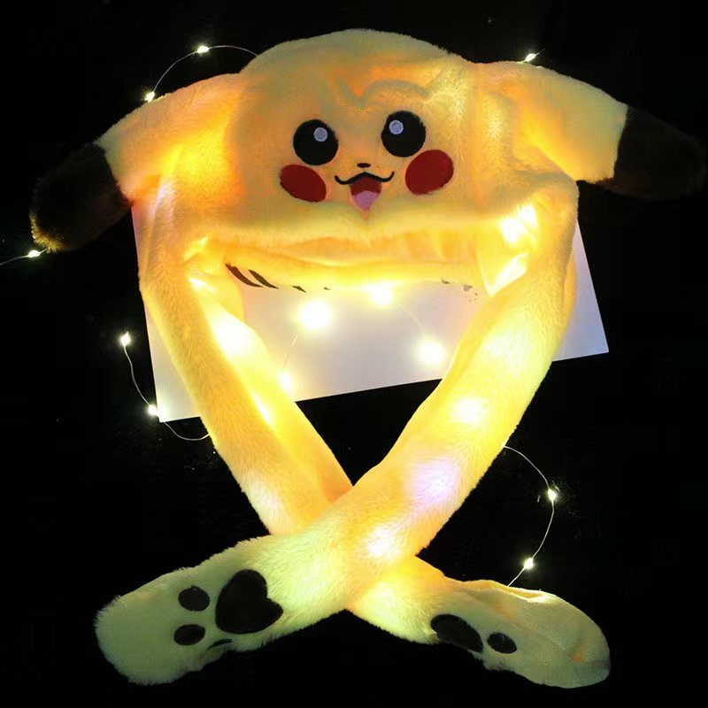 Hasen ohr bewegen glühenden Hut Pikachu Anime Kaninchen führte Licht springen lustige Plüsch Ohr beweglichen Cartoon Hut für Kinder Cosplay Party Cap