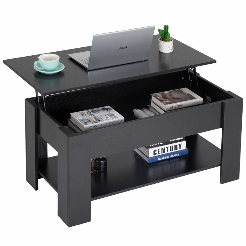 Lift-Top Coffee Table with Hidden Compartment & Storage Shelf for Living Room