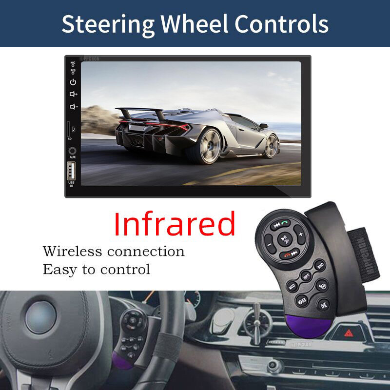 Leitor Multimédia Automóvel com Ecrã de Toque HD, Autoradio Universal, Carplay Android, 1 Din, 7 pol, FM, Entrada AUX, Bluetooth, MirrorLink