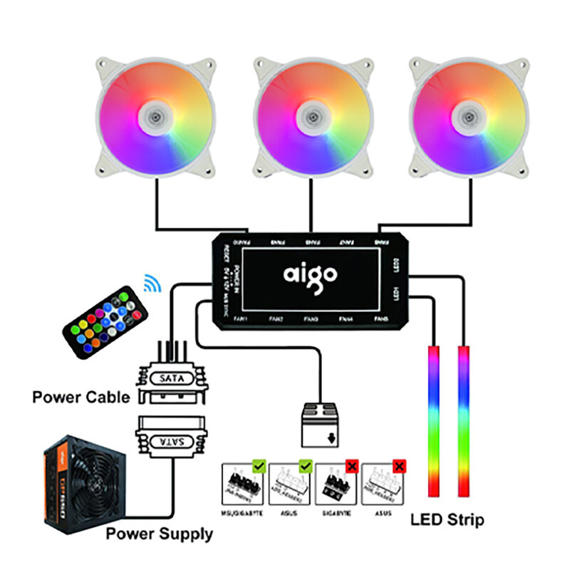 Aigo-ventilador argb para pc gamer, 120mm, argb, 120mm, ventilador, refrigeração, velocidade de 12cm, 12v, argb