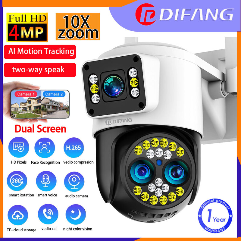 Difang 야외 무선 감시 카메라, AI 감지 및 알람, 양방향 오디오, IP66 방수, 8MP 10X 줌 3 렌즈