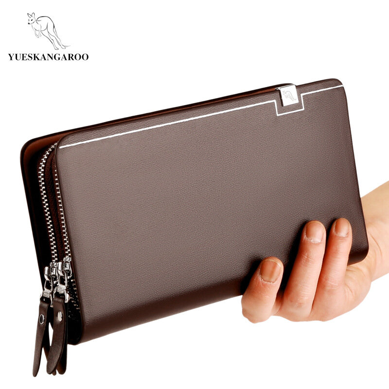 Nowa moda męska codzienna kopertówka podwójne zamki portfel mężczyzna duża pojemność torebka miękka długi portfel etui na telefon, karty uchwyt