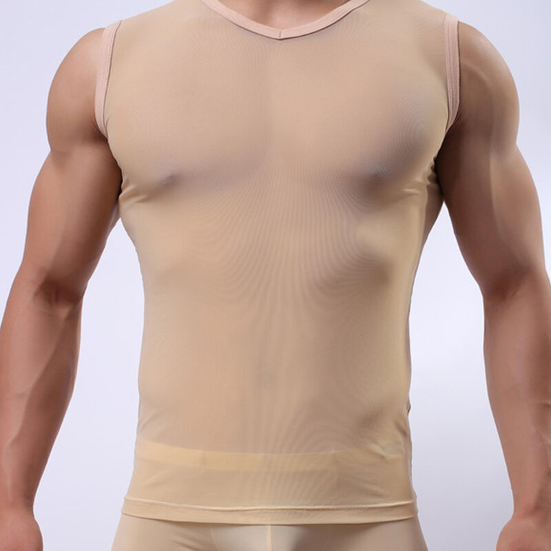 Gorące męskie letnie przezroczyste kabaretki seksowna podkoszulek koszulka klubowa sportowa koszulka z krótkim rękawem wygodne kamizelka uwidaczniająca mięśnie