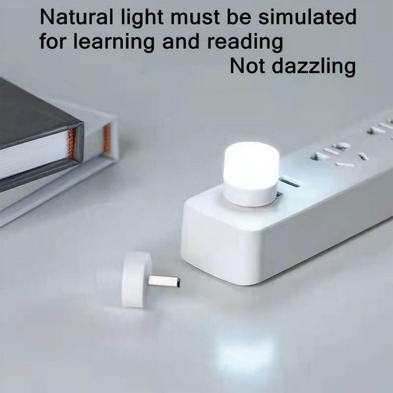 Lámpara de enchufe LED USB para protección ocular, luz de libro USB para ordenador, carga de energía móvil, pequeña luz redonda LED nocturna, 1 piezas