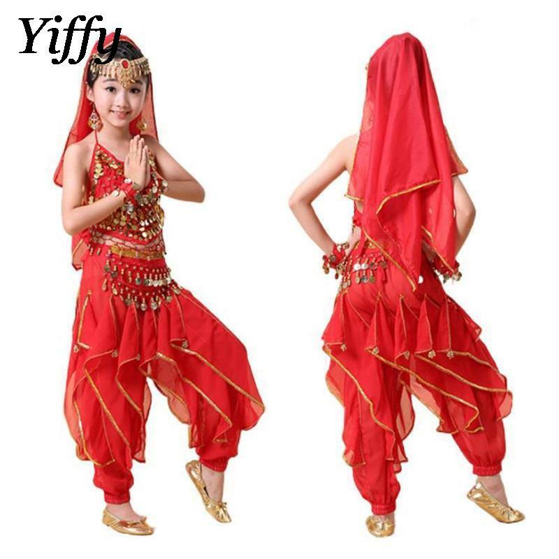 Neue Kinder Bauchtanz Set Kinder indischen Tanz Kostüm Tanz ethnischen Tanz Performance Kleid kleine Chili Spin Hose