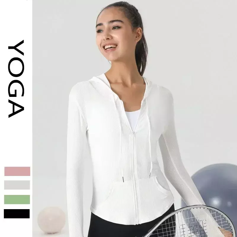 Yoga Coat Women's Thin Slim Slim Sports Hooded Coat Comfortable Quick-Drying Long-Sleeved Fitness Top