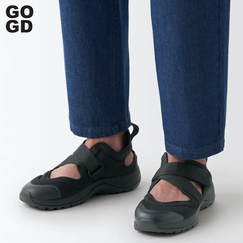 GOGD-Zapatillas deportivas de punta redonda para mujer, sandalias versátiles de fondo grueso, zapatos informales de playa para caminar, zapatos de punta cerrada