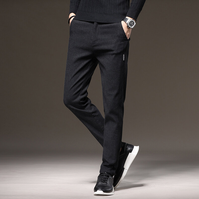 Мужские брюки с эластичным поясом, длинные хлопковые брюки, облегающие деловые повседневные офисные официальные брюки, Осень-зима 2022