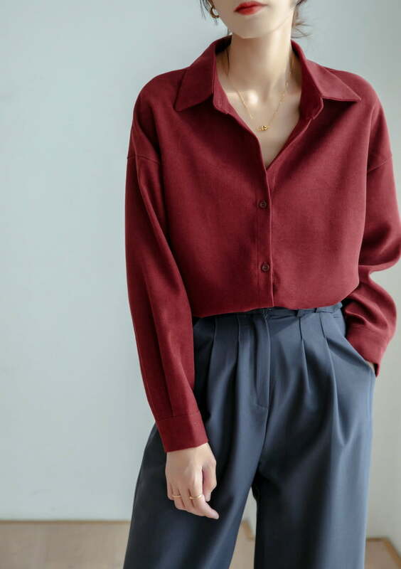 Women Blouses Office Lady Cotton Tops Long Sleeve Thick Autumn Winter Korean Fashion Shirts