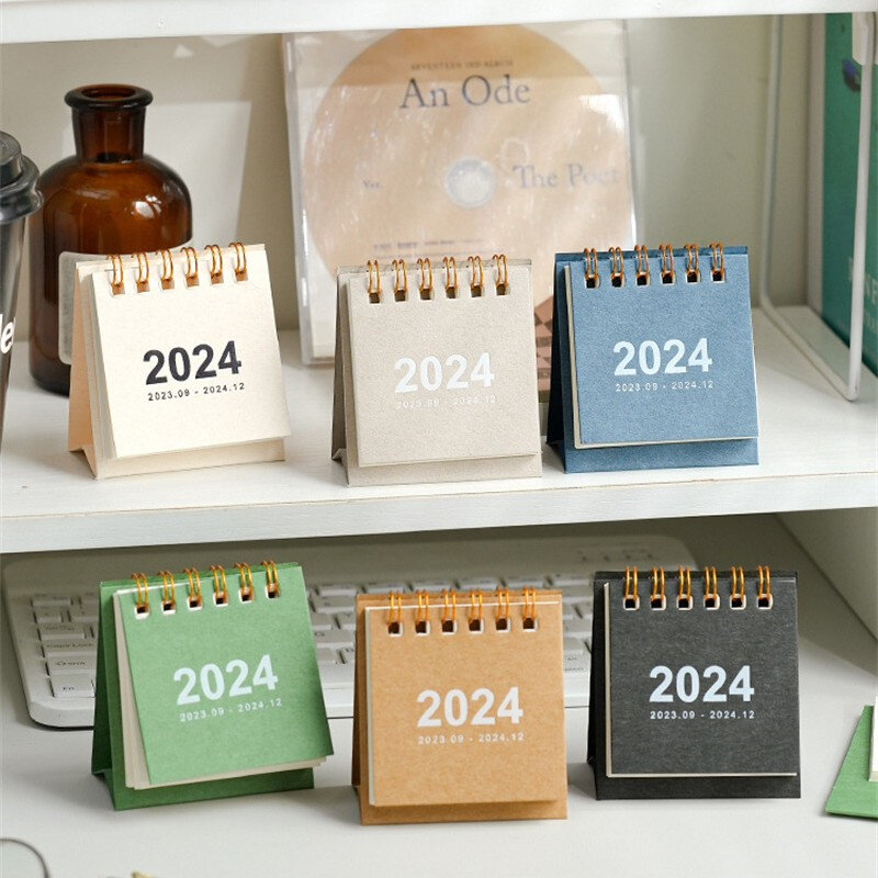 Black White Solid Color 2023 2024 Mini Desktop Paper Calendar Daily Scheduler Table Planner Yearly Agenda Organizer Desk Supply