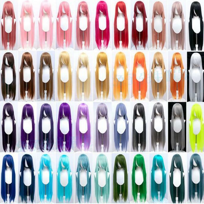긴 스트레이트 코스프레 가발, 내열성 합성 헤어, 애니메이션 파티 가발, 42 가지 색상, 다채로운 브랜드 가발 캡, 100cm