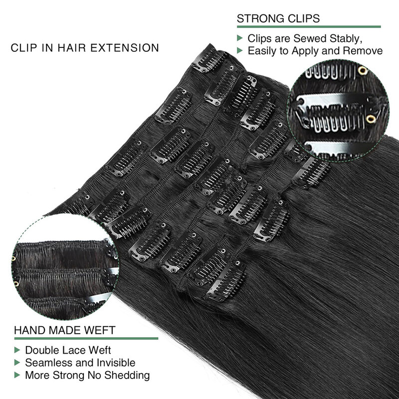 Clip In Hair Extensions Echt Natuurlijk Haar Remy Rechte Braziliaanse Naadloze Clip In Human Hair Extensions 10 Stks/pak 24 Inch 160G