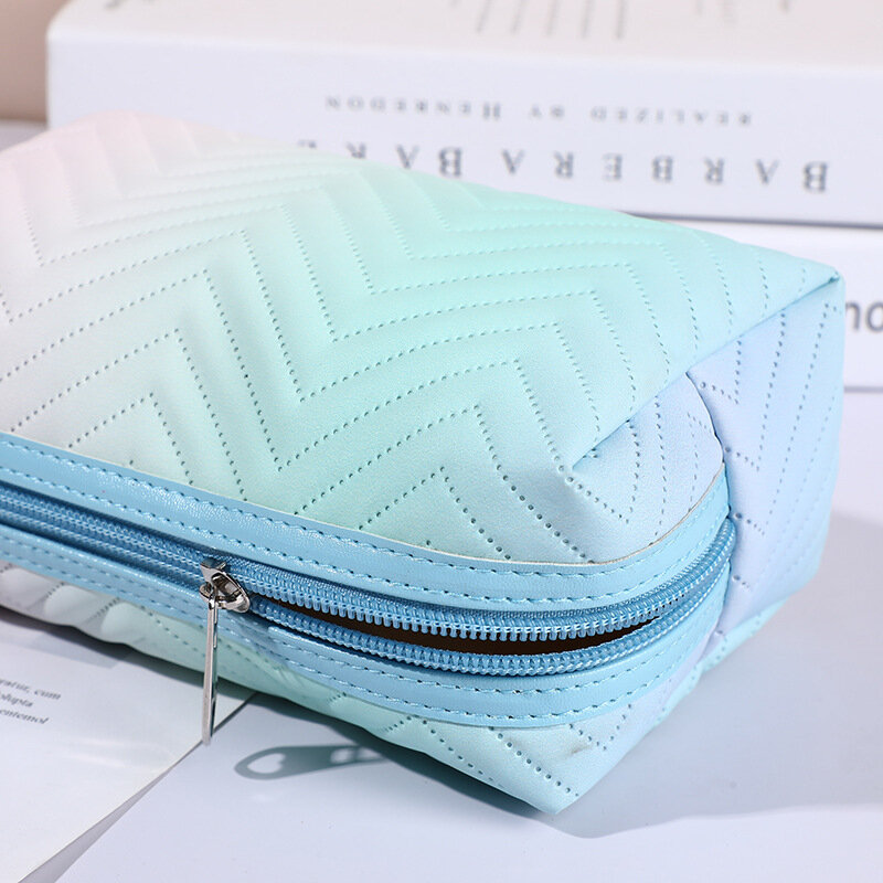 Gradient Color Makeup Bag for Women Zipper Pu Leather Cosmetic Bag Pouch Travel Waterproof Female Make Up Toiletries Wash Bag