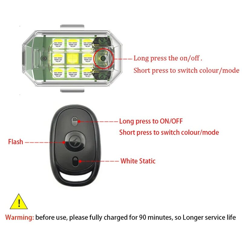 무선 LED 드론 스트로브 라이트, 오토바이 자동차 자전거 리모컨 충돌 방지 경고등, 신호등, 4 개