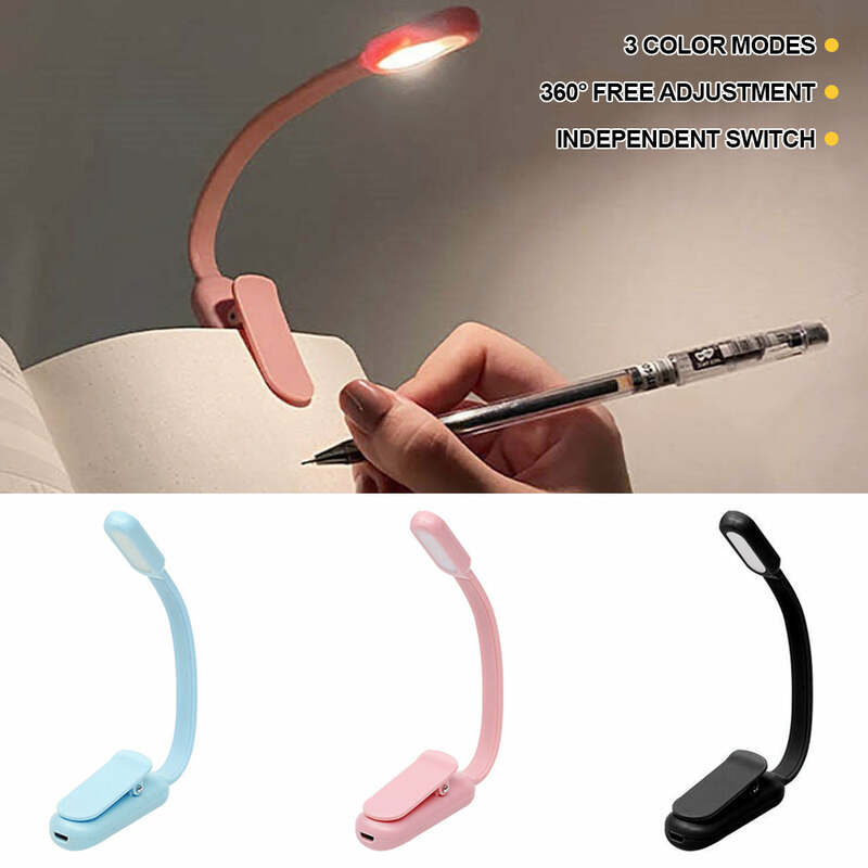 USB 충전식 미니 LED 책, 야간 3 조명 색상 조절 가능, 클립 온 공부 독서 램프, 여행 침실 독서