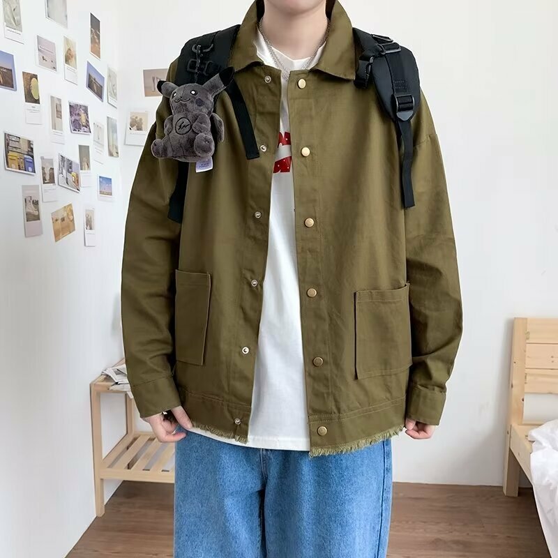 Cotton Functional Workwear Lightweight Jacket Korean Version Men's Travel Shopping High-Quality Loose Collar Black Jacket Top