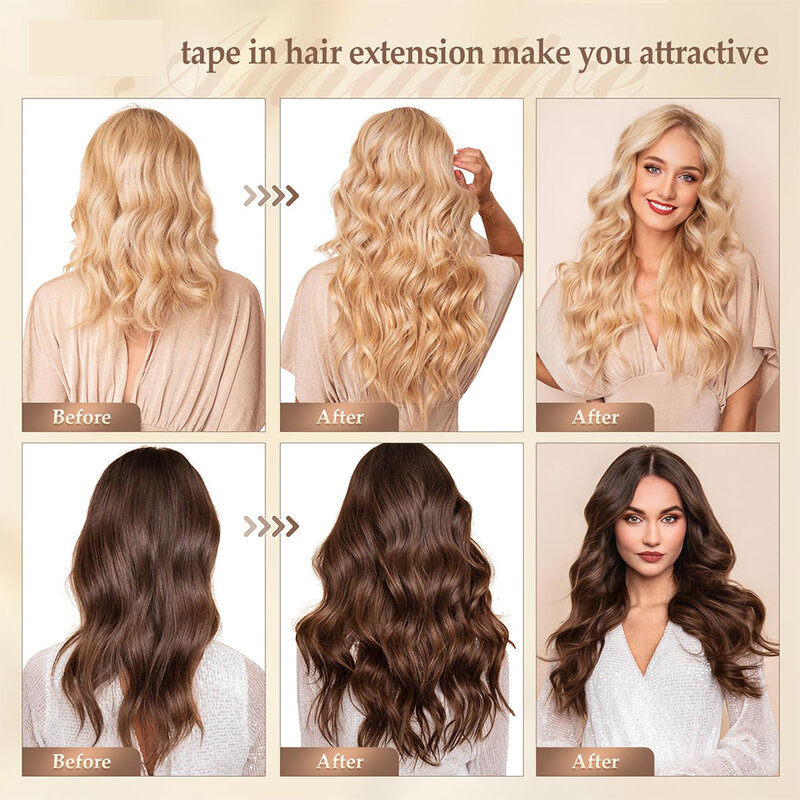 Fita reta em extensões de cabelo para mulheres, cabelo humano, extensão sem costura do cabelo, extensões invisíveis do cabelo, marrom médio, #4