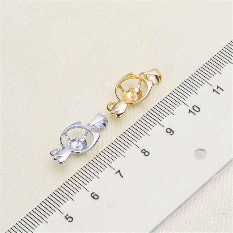Perle de chaton en argent S925, accessoires de bricolage, pendentif diversifié, convient aux perles plates rondes de 7 à 9mm, D168